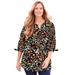 Plus Size Women's Georgette Buttonfront Tie Sleeve Cafe Blouse by Catherines in Black Multi Ditsy Floral (Size 1X)