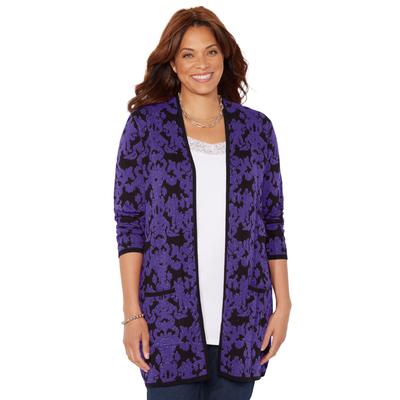 Plus Size Women's Luxe Sweater Cardigan by Catherines in Dark Violet Damask (Size 5X)
