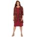 Plus Size Women's Chevron Shadow Jacket Dress by Catherines in Rich Burgundy Textured Floral (Size 5X)