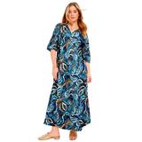 Plus Size Women's Halcion Boho Maxi Dress by June+Vie in Blue Painterly Leaves (Size 10/12)
