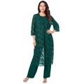 Plus Size Women's Three-Piece Lace Duster & Pant Suit by Roaman's in Emerald Green (Size 24 W) Duster, Tank, Formal Evening Wide Leg Trousers