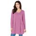Plus Size Women's Long-Sleeve Two-Pocket Soft Knit Tunic by Roaman's in Mauve Orchid (Size L) Shirt