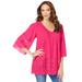 Plus Size Women's Lace-Hem Pintuck Tunic by Roaman's in Pink Burst (Size 14/16) Long Shirt