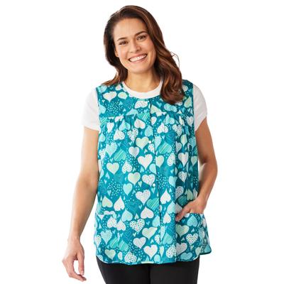 Plus Size Women's Snap-Front Apron by Only Necessities in Deep Teal Hearts (Size 14/16)