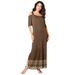 Plus Size Women's Ultrasmooth® Fabric Cold-Shoulder Maxi Dress by Roaman's in Chocolate Intricate Border (Size 18/20)