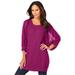 Plus Size Women's Lace Sleeve Sweater by Roaman's in Raspberry (Size 12)