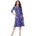 Plus Size Women's Ultrasmooth® Fabric Boatneck Swing Dress by Roaman's in Navy Textured Leaves (Size 42/44)