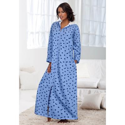Plus Size Women's Long Hooded Fleece Sweatshirt Robe by Dreams & Co. in French Blue Star Moon (Size 2X)
