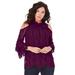 Plus Size Women's Lace Cold-Shoulder Top by Roaman's in Dark Berry (Size 14 W) Mock Neck 3/4 Sleeve Blouse