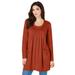 Plus Size Women's Long-Sleeve Two-Pocket Soft Knit Tunic by Roaman's in Copper Red (Size 2X) Shirt