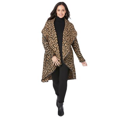 Plus Size Women's Faux Leather-Trim Sweater by Jessica London in Neutral Classic Cheetah (Size 18/24)