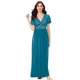 Plus Size Women's Long Lace Top Stretch Knit Gown by Amoureuse in Deep Teal (Size L)