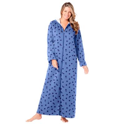 Plus Size Women's Long Hooded Fleece Sweatshirt Robe by Dreams & Co. in French Blue Star Moon (Size M)