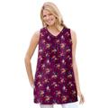 Plus Size Women's Perfect Printed Sleeveless Shirred V-Neck Tunic by Woman Within in Deep Claret Rose Ditsy Bouquet (Size 18/20)