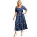 Plus Size Women's Printed Maxi Dress by Soft Focus in Navy Ditsy Floral (Size 32 W)