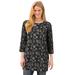 Plus Size Women's Perfect Printed Three-Quarter-Sleeve Scoopneck Tunic by Woman Within in Black Bandana Paisley (Size S)