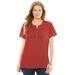 Plus Size Women's Eyelet Henley Tee by Woman Within in Red Ochre (Size M) Shirt