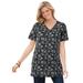 Plus Size Women's Perfect Printed Short-Sleeve Shirred V-Neck Tunic by Woman Within in Black Bandana Paisley (Size 6X)