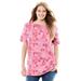 Plus Size Women's Perfect Printed Short-Sleeve Boatneck Tunic by Woman Within in Rose Pink Patchwork (Size 6X)