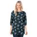 Plus Size Women's Perfect Printed Long-Sleeve Crewneck Tee by Woman Within in Blue Rose Ditsy Bouquet (Size L) Shirt