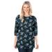 Plus Size Women's Perfect Printed Long-Sleeve Crewneck Tee by Woman Within in Blue Rose Ditsy Bouquet (Size 1X) Shirt