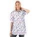 Plus Size Women's Elbow Short-Sleeve Polo Tunic by Woman Within in White Graphic Bloom (Size 3X) Polo Shirt