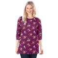 Plus Size Women's Perfect Printed Long-Sleeve Crewneck Tee by Woman Within in Deep Claret Rose Ditsy Bouquet (Size 1X) Shirt