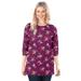 Plus Size Women's Perfect Printed Long-Sleeve Crewneck Tee by Woman Within in Deep Claret Rose Ditsy Bouquet (Size 1X) Shirt
