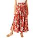 Plus Size Women's Pull-On Elastic Waist Soft Maxi Skirt by Woman Within in Red Ochre Blossom (Size 22 WP)