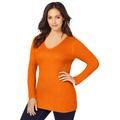 Plus Size Women's V-Neck Ribbed Sweater by Jessica London in Ultra Orange (Size 1X)