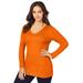 Plus Size Women's V-Neck Ribbed Sweater by Jessica London in Ultra Orange (Size L)