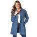 Plus Size Women's Long Denim Jacket by Jessica London in Denim Houndstooth (Size 18 W) Tunic Length Jean Jacket