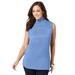 Plus Size Women's Fine Gauge Mockneck Sweater by Jessica London in French Blue (Size 26/28) Sleeveless Mock Turtleneck