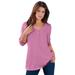 Plus Size Women's Long-Sleeve Henley Ultimate Tee with Sweetheart Neck by Roaman's in Mauve Orchid (Size 5X) 100% Cotton Shirt