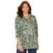 Plus Size Women's Easy Fit 3/4 Sleeve V-Neck Tee by Catherines in Olive Green Paisley (Size 4X)