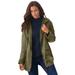 Plus Size Women's Hooded Jacket with Fleece Lining by Roaman's in Green Khaki (Size M) Rain Water Repellent