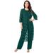 Plus Size Women's Three-Piece Lace Duster & Pant Suit by Roaman's in Emerald Green (Size 22 W) Duster, Tank, Formal Evening Wide Leg Trousers