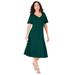 Plus Size Women's Ultimate Ponte Seamed Flare Dress by Roaman's in Emerald Green (Size 24 W)