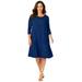 Plus Size Women's Three-Quarter Sleeve T-shirt Dress by Jessica London in Evening Blue (Size 24 W)