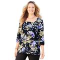 Plus Size Women's Ultra-Soft Square-Neck Tee by Catherines in Black Watercolor Floral (Size 6X)