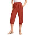 Plus Size Women's Drawstring Soft Knit Capri Pant by Roaman's in Copper Red (Size S)