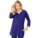 Plus Size Women's Three-Quarter Notch-Neck Soft Knit Tunic by Roaman's in Navy Classic Medallion (Size 30/32) Long Shirt