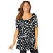 Plus Size Women's Stretch Cotton Square Neck Tunic by Jessica London in Black Abstract Print (Size L)