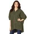 Plus Size Women's Button-Down Textured Knit Tunic. by Roaman's in Dark Olive Green (Size 22/24)