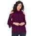 Plus Size Women's Lace Cold-Shoulder Top by Roaman's in Dark Berry (Size 26 W) Mock Neck 3/4 Sleeve Blouse