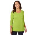 Plus Size Women's Stretch Cotton Scoop Neck Tee by Jessica London in Dark Lime (Size 34/36) 3/4 Sleeve Shirt