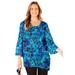 Plus Size Women's Art-To-Wear Blouse by Catherines in Dark Sapphire Petals (Size 0X)