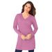 Plus Size Women's Long-Sleeve V-Neck Ultimate Tunic by Roaman's in Mauve Orchid (Size 6X) Long Shirt