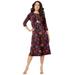 Plus Size Women's Ultrasmooth® Fabric Boatneck Swing Dress by Roaman's in Multi Block Print Floral (Size 42/44) Stretch Jersey 3/4 Sleeve Dress