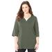 Plus Size Women's Suprema® Y-Neck Duet Tee by Catherines in Olive Green (Size 0X)